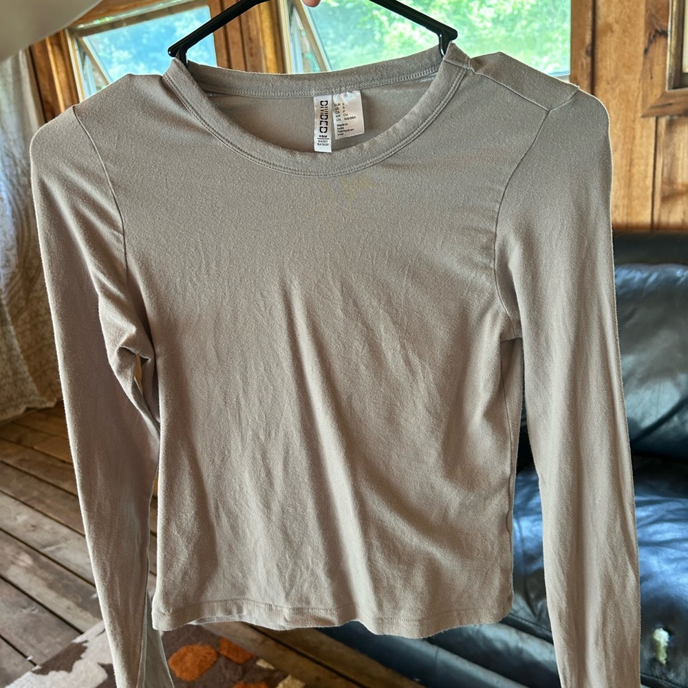 H&M Taupe Long Sleeve Blouse